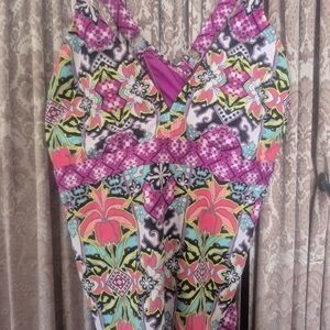 Vibrant Floral Patterned Sundress - Pink, Coral, Aqua